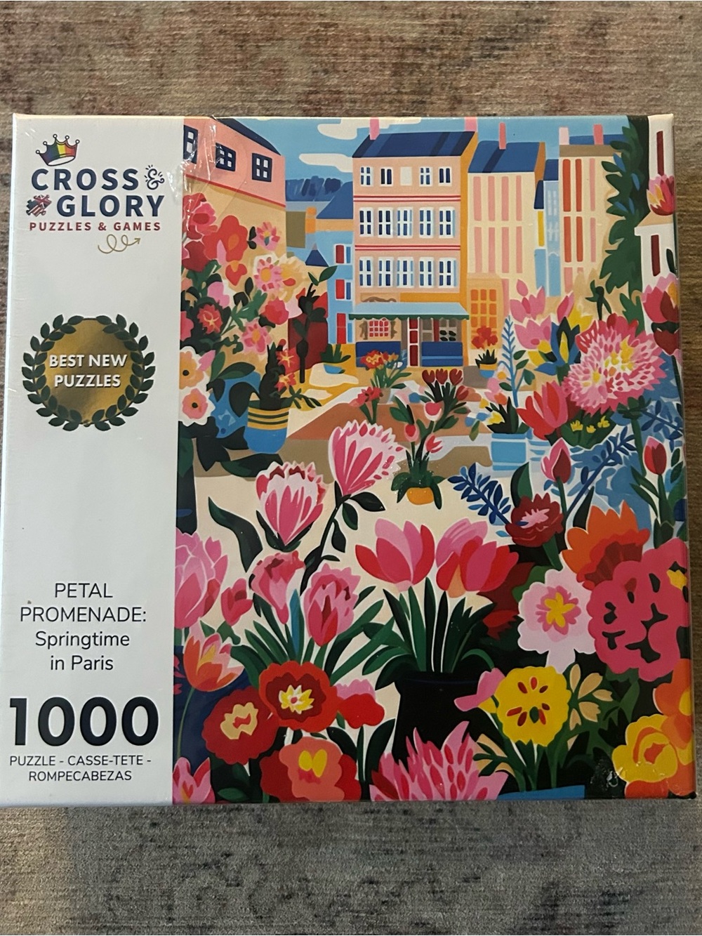 Cross & Glory Petal Promenade 1000-Piece Puzzle - Pink Floral Cityscape